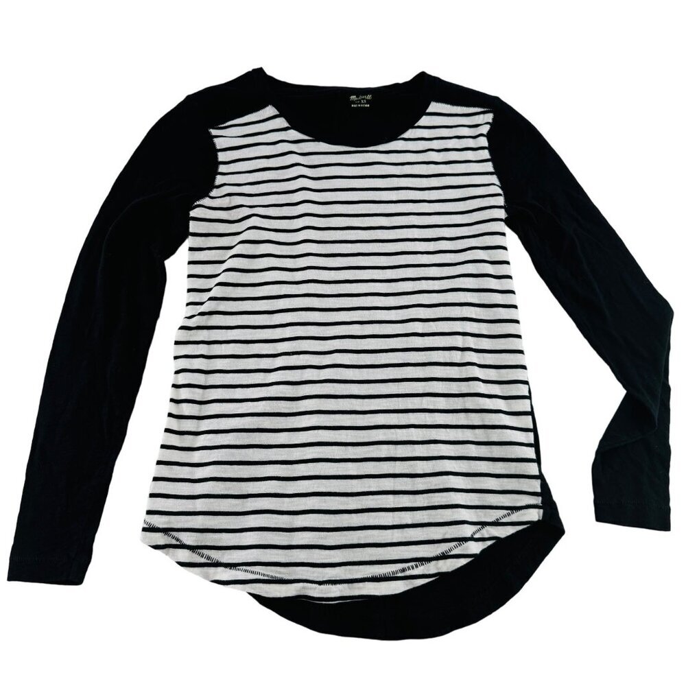 Madewell Womens Striped Long Sleeve T-Shirt XS Black &‎ White Cotton